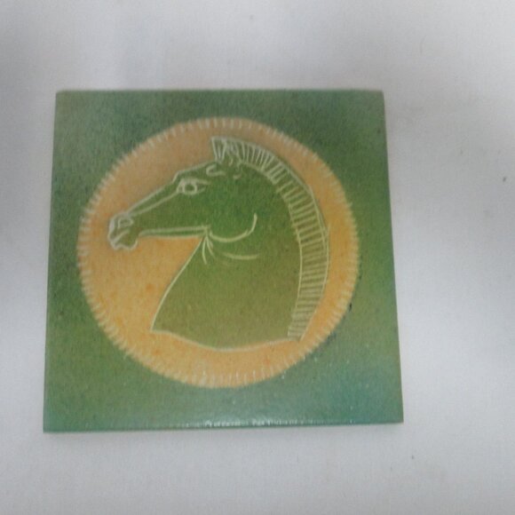 Alfaraz Spain Ceramic Art Tile Pottery 6" x 6" Vintage Horse green yellow